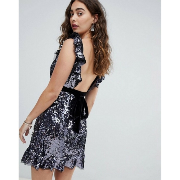 FREE PEOPLE Black Sequin Siren Mini Dress Size 10 - Picture 5 of 7